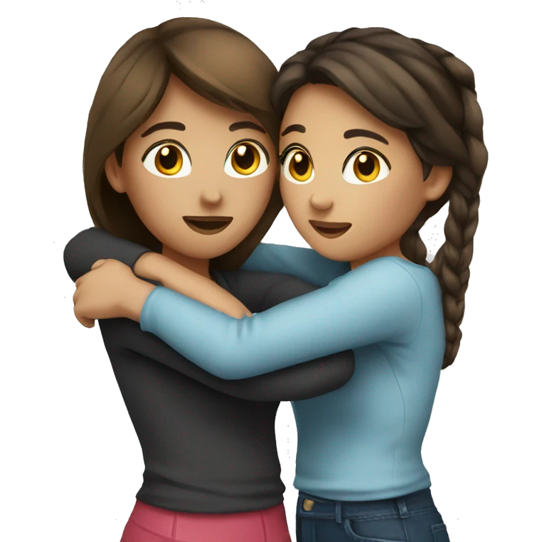Two brunette girls hugging emoji