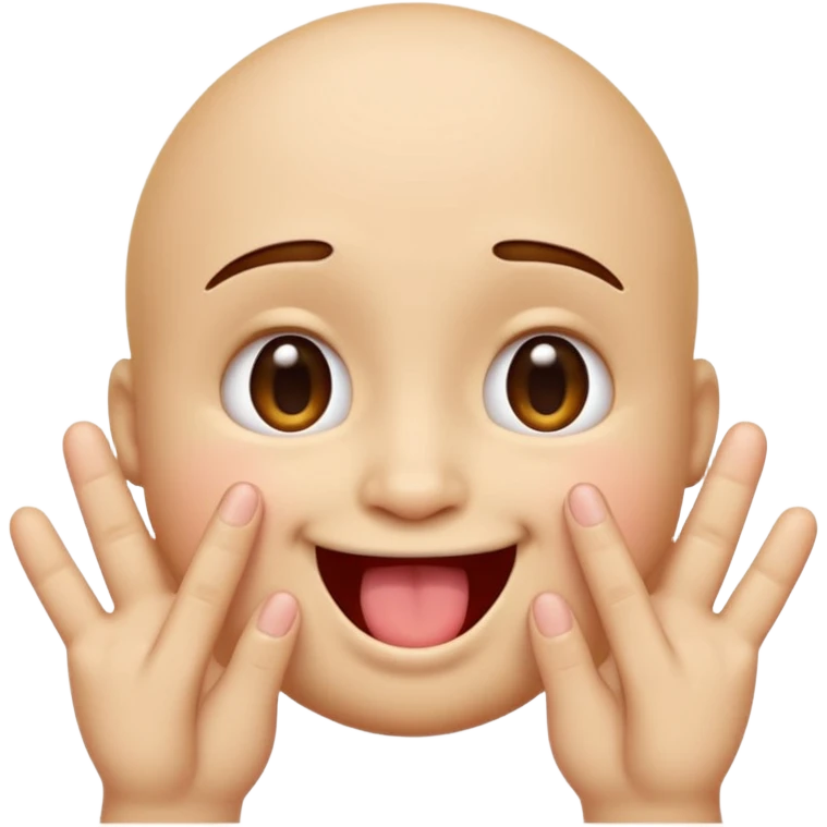 cute emoji-style face, no tongue, two hands with index fingers pressing into cheeks, making a squishy face emoji