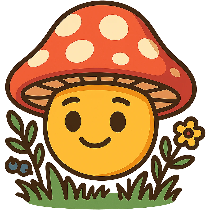 yellow face with mushroom hat, nature theme, digital illustration emoji
