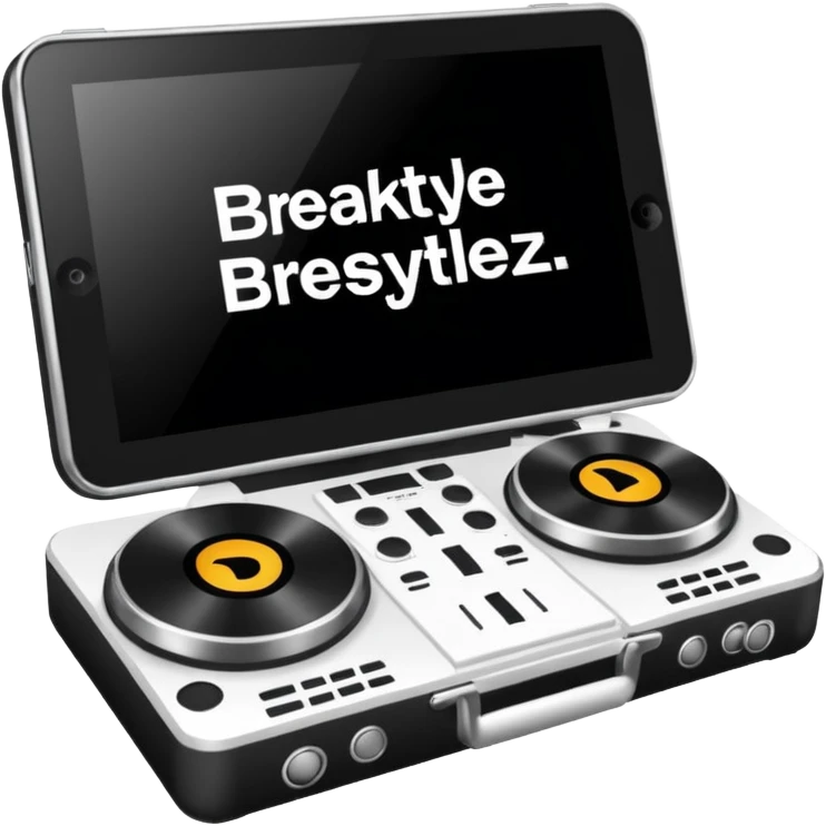 un gif texte qui défile  "BREAKSTYLEZ TV"  change de couleur sur fond noir sur le theme dj emoji