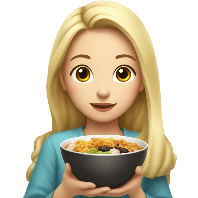  Blonde long hair girl eating Korean food and drinking boba emoji