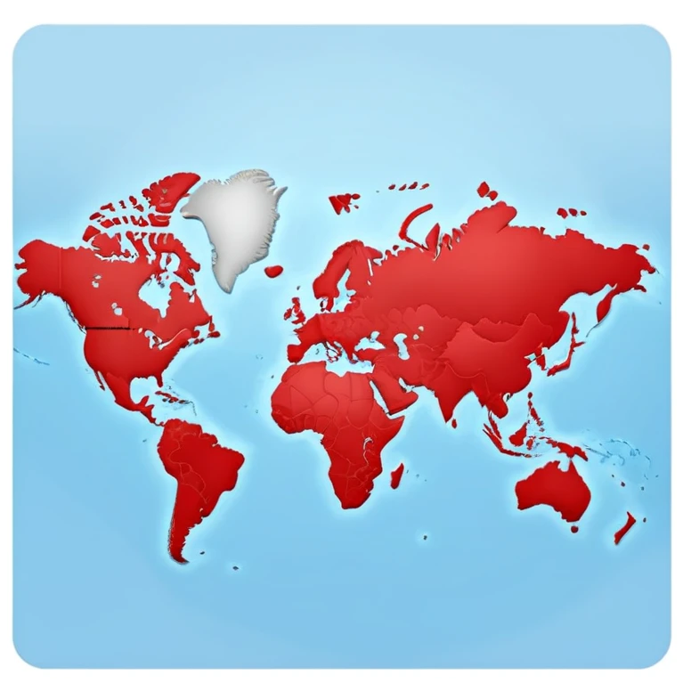 world map with a red travel route line showing a journey across continents emoji
