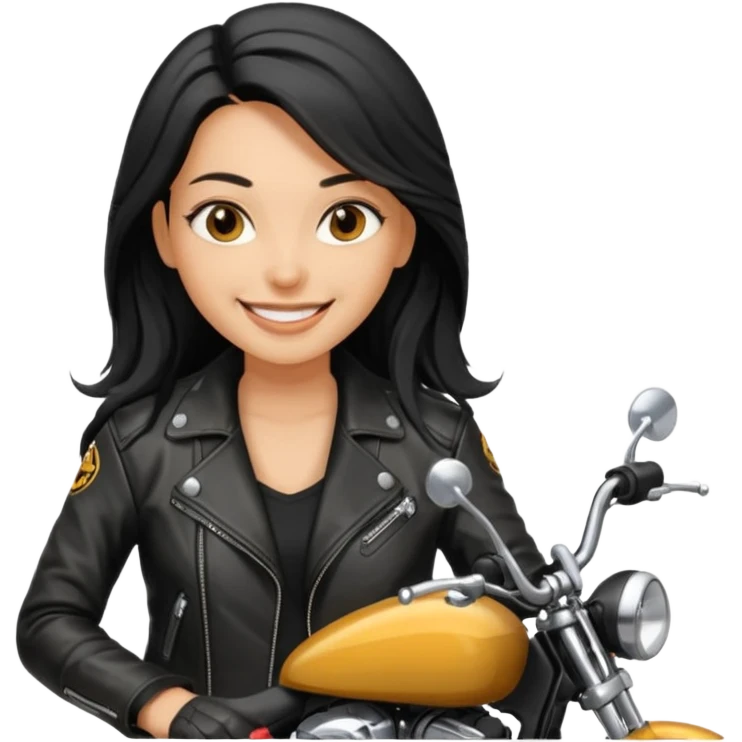 biker girl black long hair  emoji