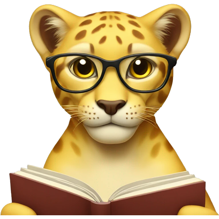 yellow panther with glasses and a book in his hands emoji