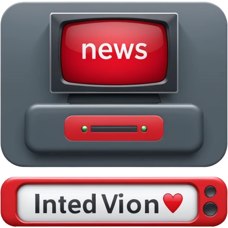 Create a baseboard to display the news headline and the interviewee's name, in a television style, using dark gray and red. In one corner, include a rounded space for the media outlet's logo. emoji