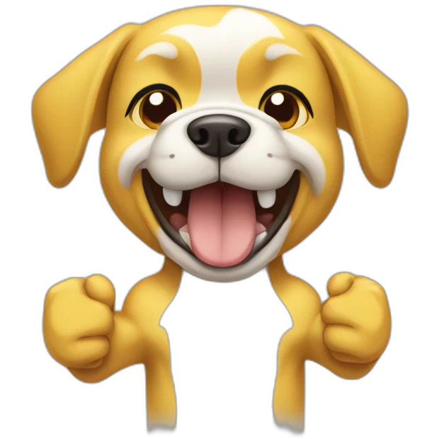 yellow and white dog with muscles and thumbs up showing the whole body emoji