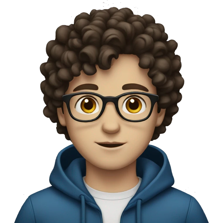 White boy with blue eyes with glasses with dark brown curly hair emoji