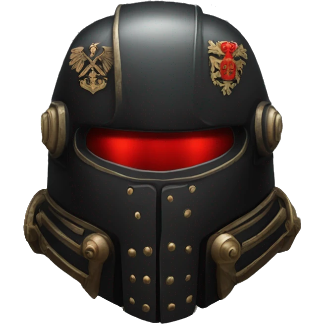 Black Space Marine helmet with red lenses, featuring the Russian coat of arms. emoji