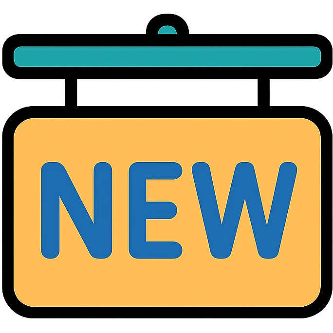 blue NEW text on a sign emoji