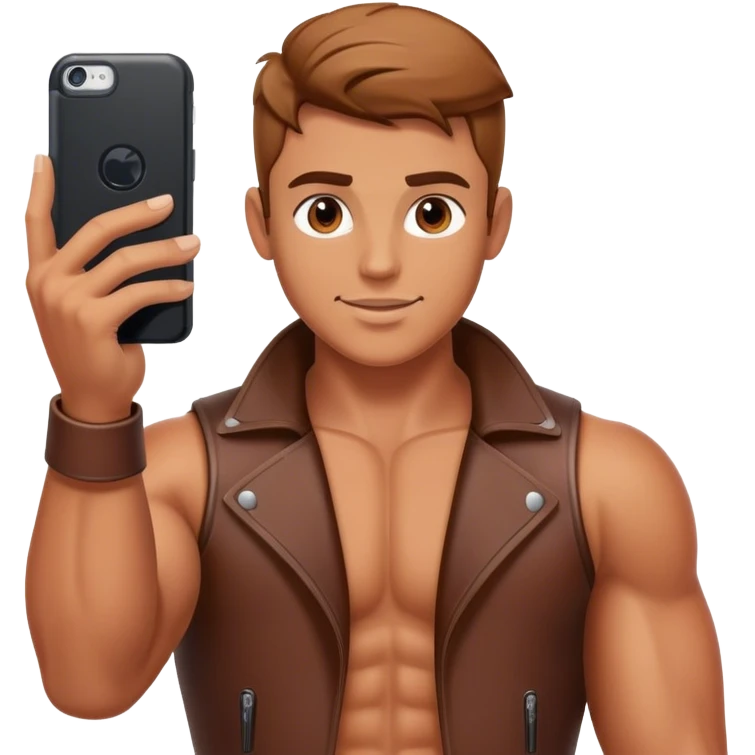 muscular boy taking selfie wearing leather emoji