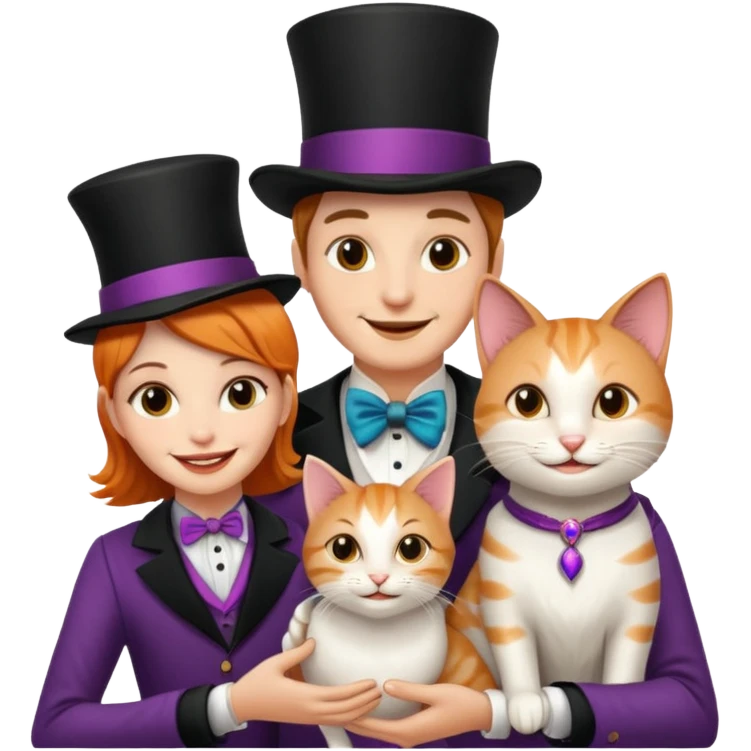magician couple and their pet cat emoji