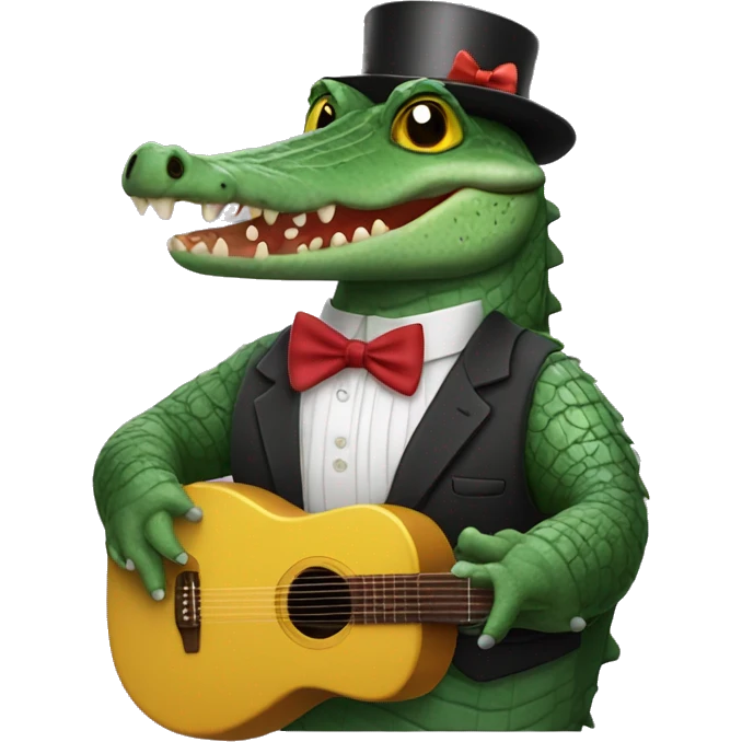 Crocodile with a bow tie butterfly plays the accordion emoji