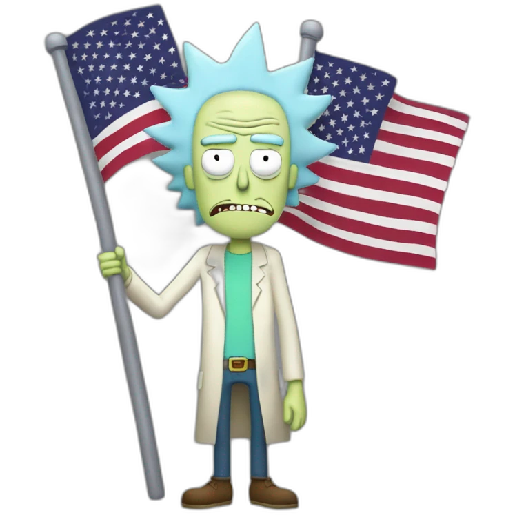 rick from rick et morty with a usa flag in his arms emoji