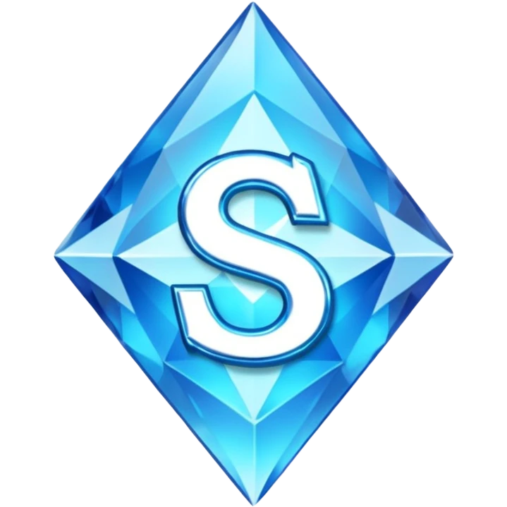 Create a custom emoji badge featuring a stylized, glossy letter “S”. Style it after the Diamond rank from League of Legends. Use crystalline blue tones, sharp reflections, faceted textures, and a high-end glowing frame.
 emoji