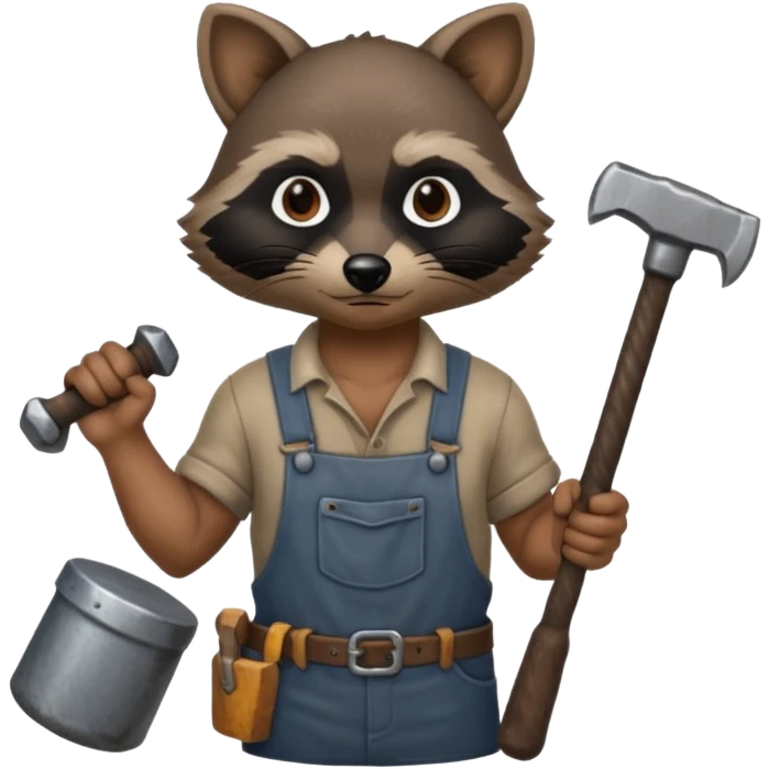 dirty blacksmith  black racoon holding hammer emoji