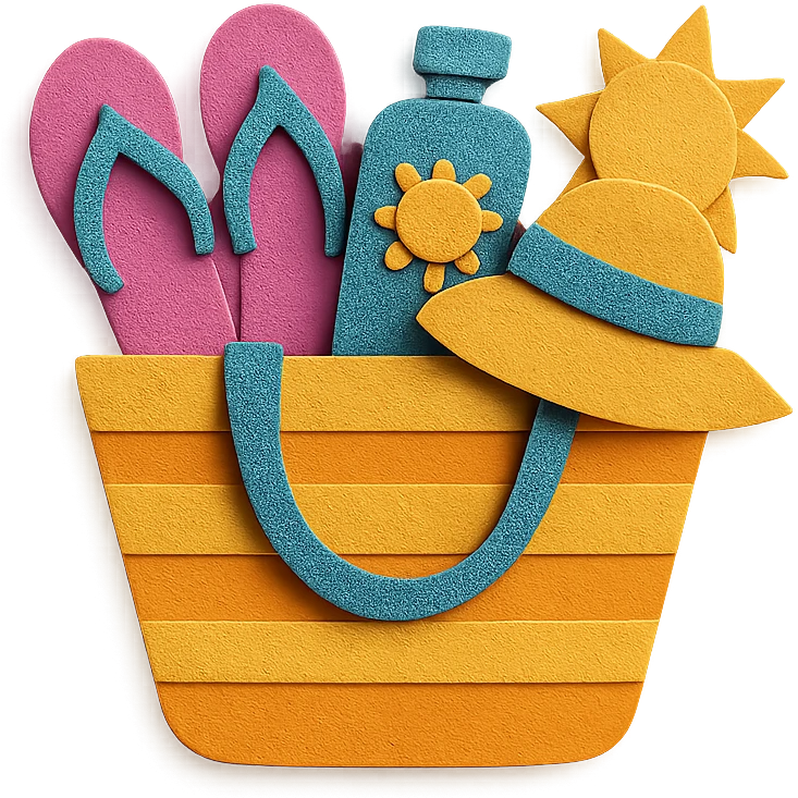 paper-craft style beach bag with layered paper effect filled with summer items emoji