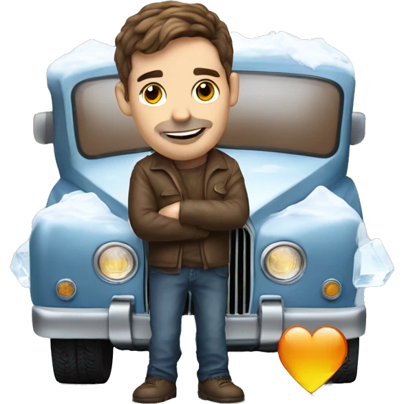 man with brown hair hold ice heart in the ice cube near rolls royce that has car number "miss you"   emoji