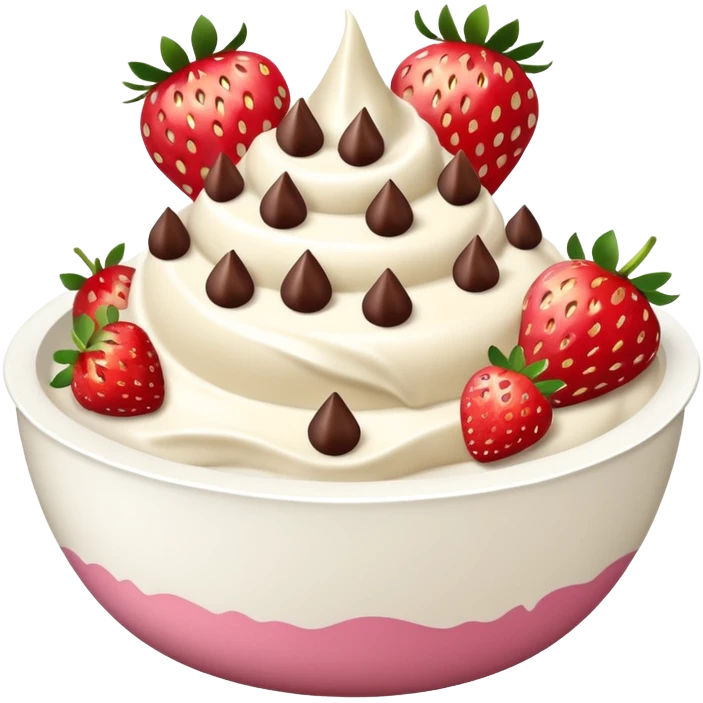 frozen yoghurt bowl with chocolate chips and fruit emoji