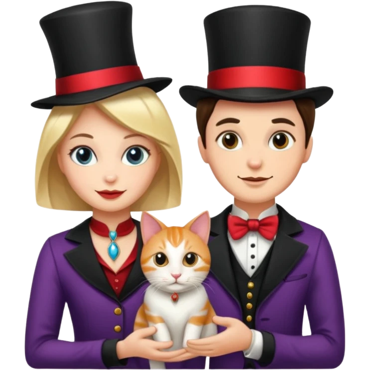 magician couple and their pet cat emoji
