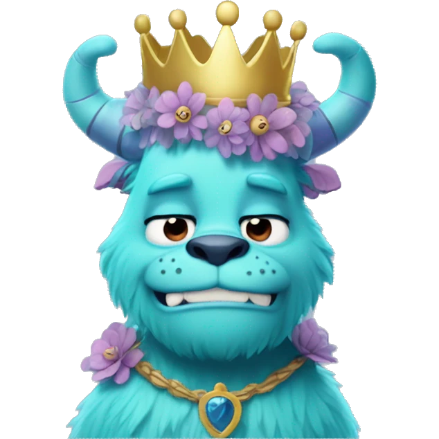 sully from monster and co in a cute version with a crown and flowers emoji