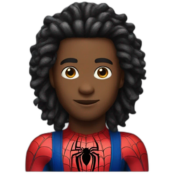 black with hair locks and spider man costume emoji