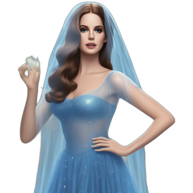 Lana Del Rey casting a spell com um vestido transparente azul cintilante emoji