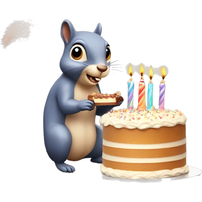 A squirrel blowing out candles on a birthday cake emoji