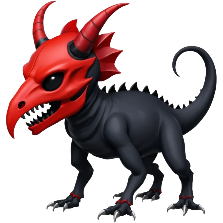 Shiny Dark Edgy  Duskull-Salandit-Inteleon-Fakémon-hybrid-creature (full body) with a horned animal-skull-mask emoji