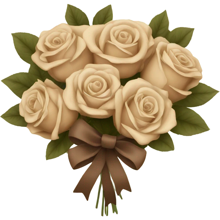 Beige and Brown roses Bouquet with brown bow emoji