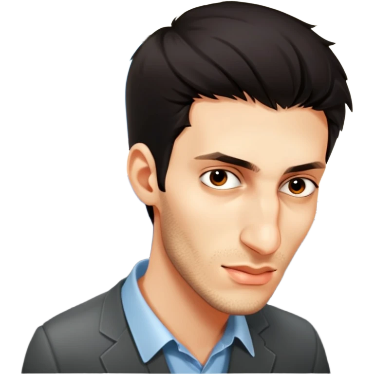 tired boy with dark hair at work in office emoji