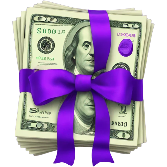 Dollars tied with a purple ribbon emoji