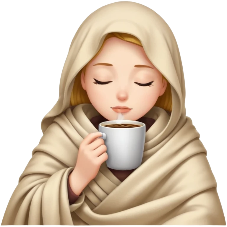 girl inside a blanket sipping coffee eyes closed emoji