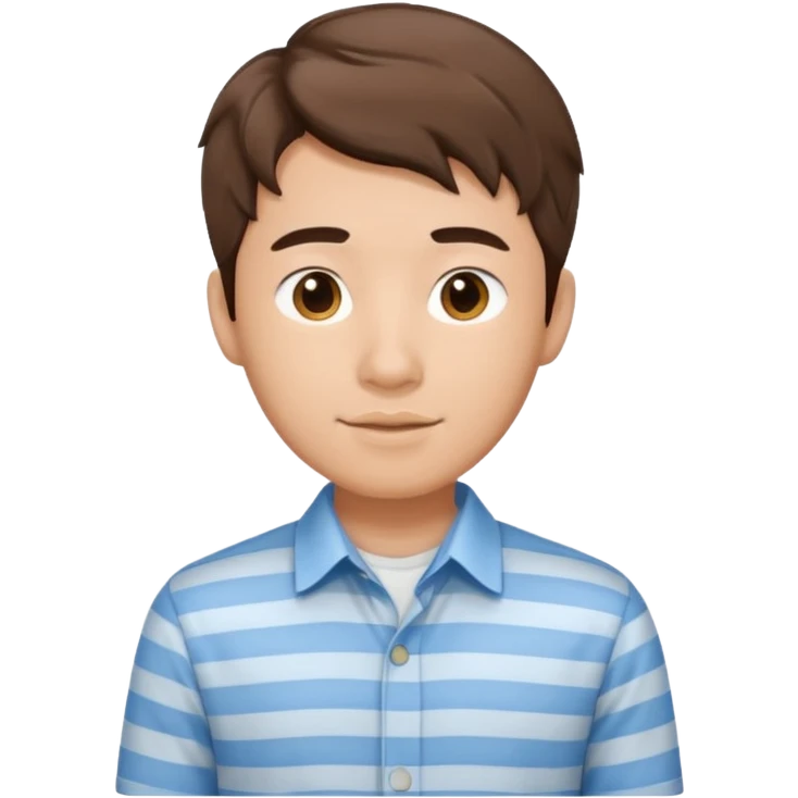 asian young man with wavy brown hair in light blue shirt with vertical stripes emoji