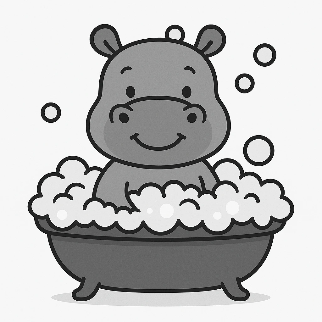happy hippo with bubbles in bathtub emoji