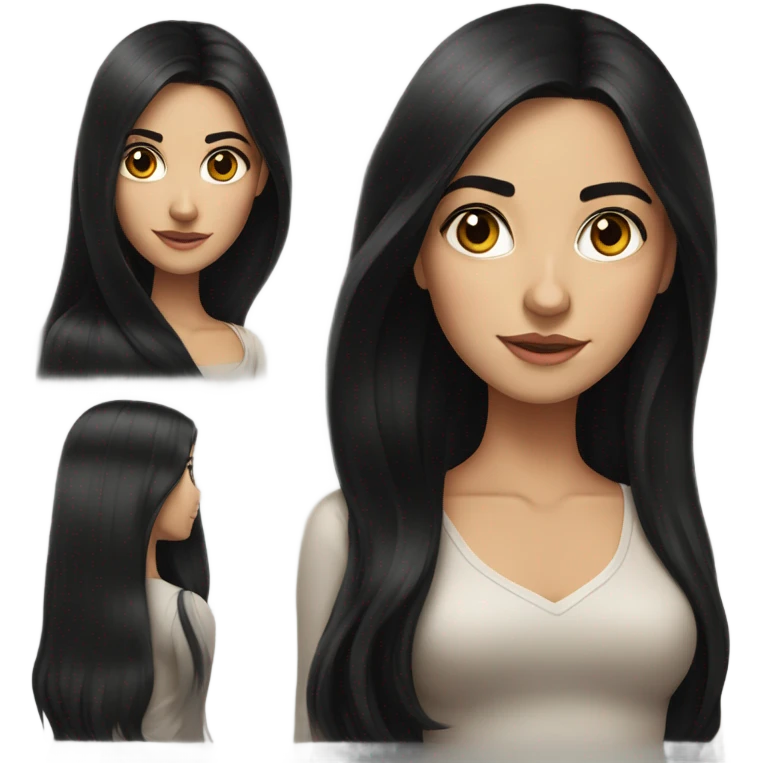 Hyper Realistic Beautiful Spanish girl brown eyes straight very long dark black hair  emoji