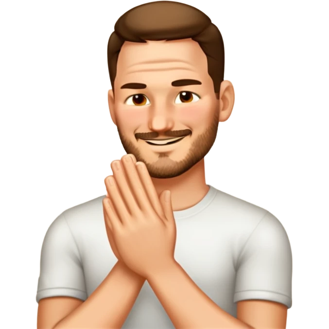 man rubbing hands with a smirk emoji