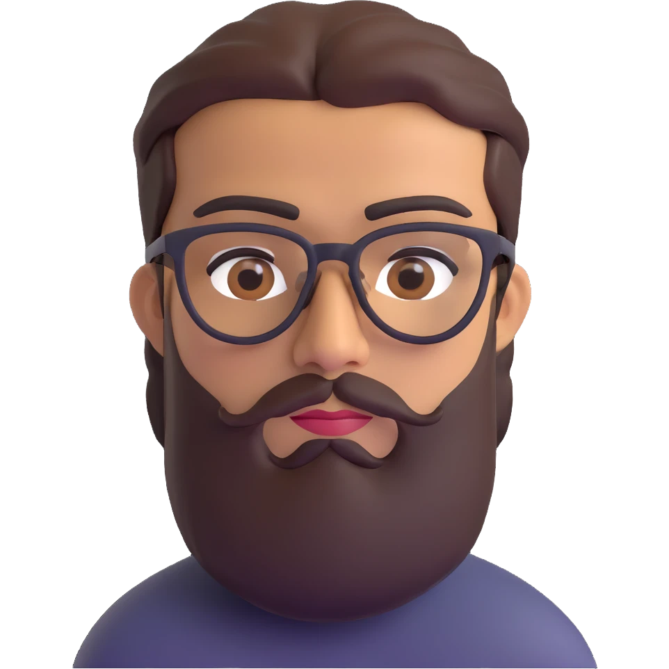 middle eastern man with medium length beard, unibrow, tan skin, brown eyes, wearing stylish glasses emoji
