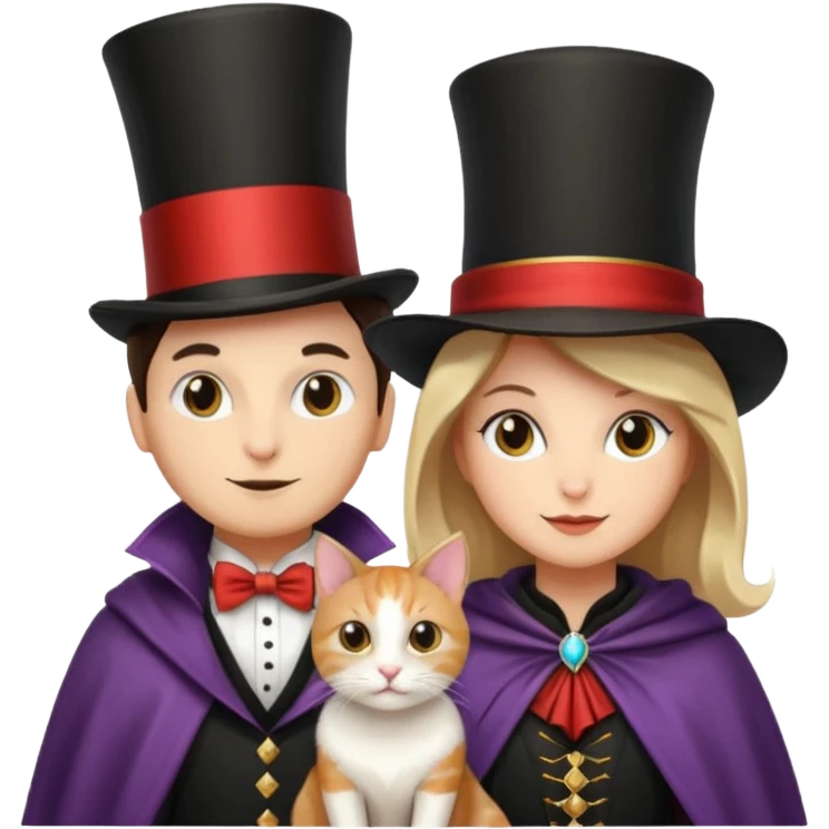 magician couple and their pet cat emoji