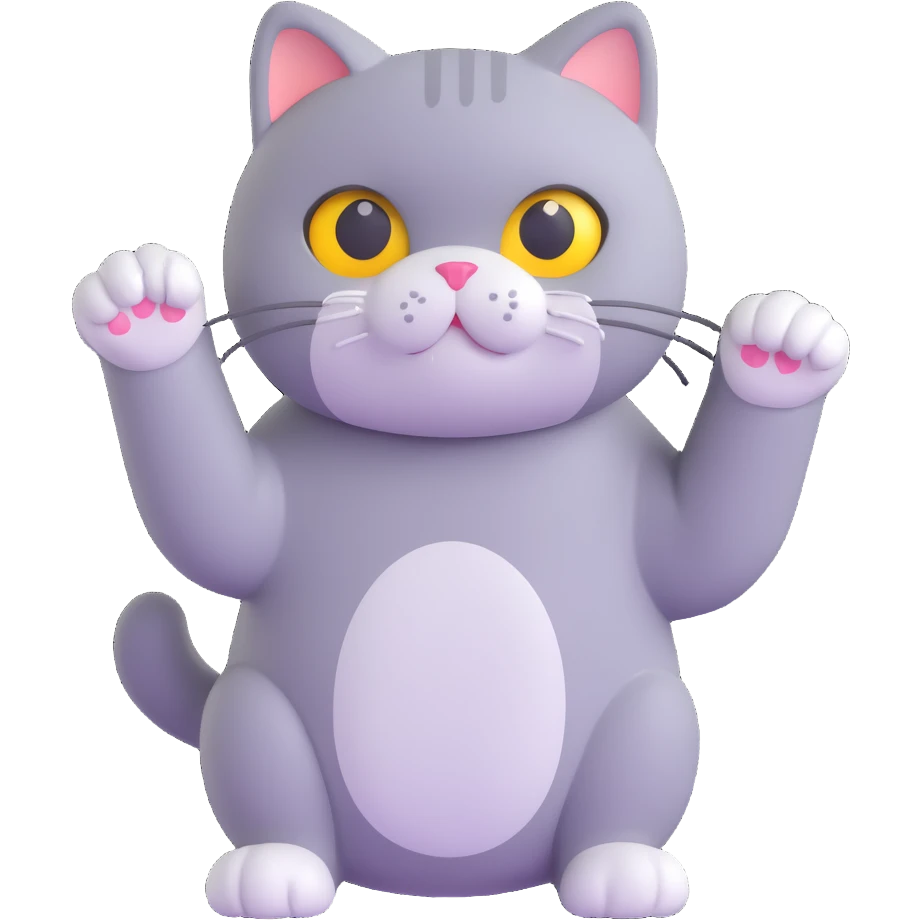 British Shorthair cat with a raised paw and sparkling eyes, emoji style emoji