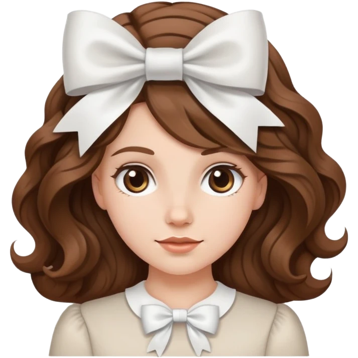 White girl with brown wavy hair and white bow on her head emoji