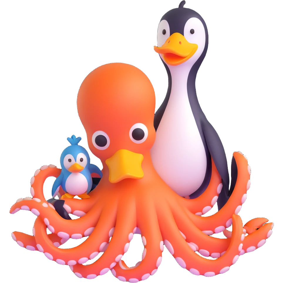 An octopus with penguin body and duck head emoji