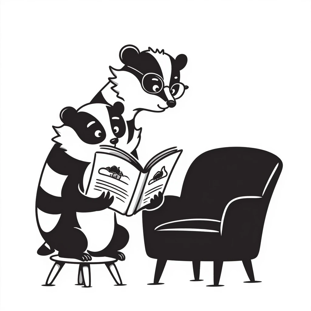 a badger reading a book, hand drawn doodle style emoji