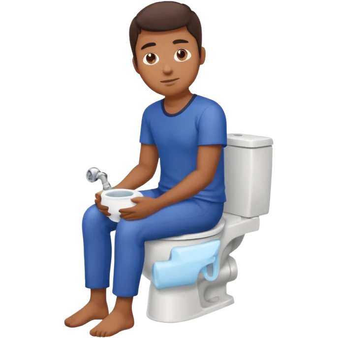 Filipino guy sitting on toilet with bidet emoji