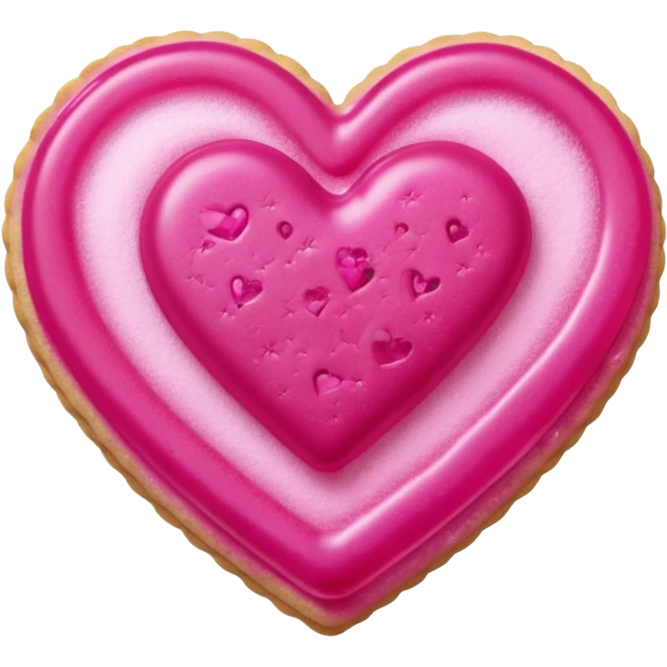 Realistic shortbread cookie in the shape of a heart with Fuchsia color jelly middle filling and sprinkled powder sugar on top. emoji