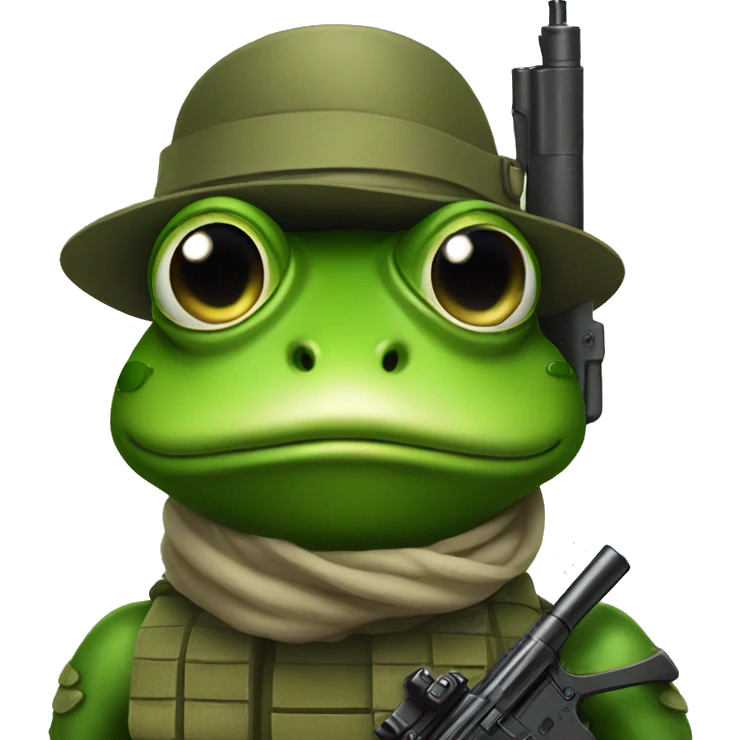 frog soldier with gun that looks sad emoji