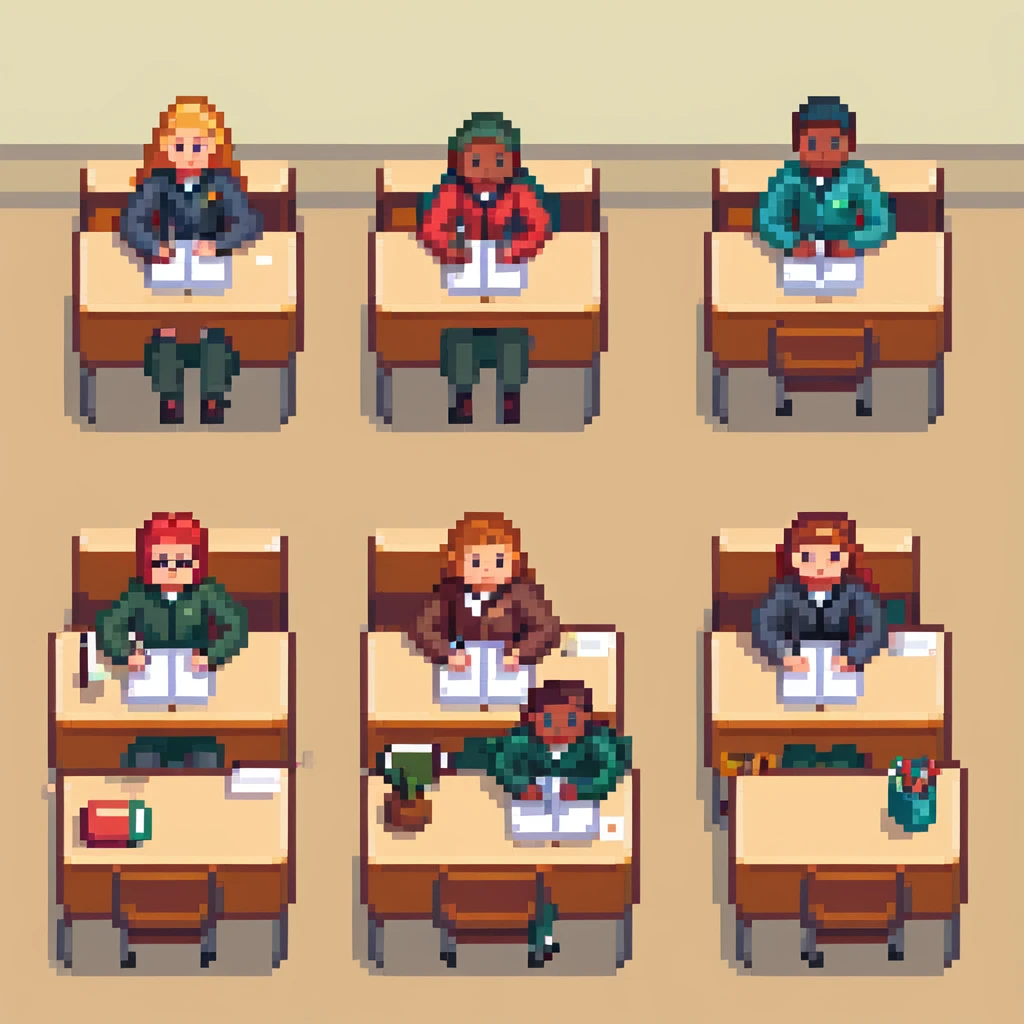 group of students sitting at desks emoji