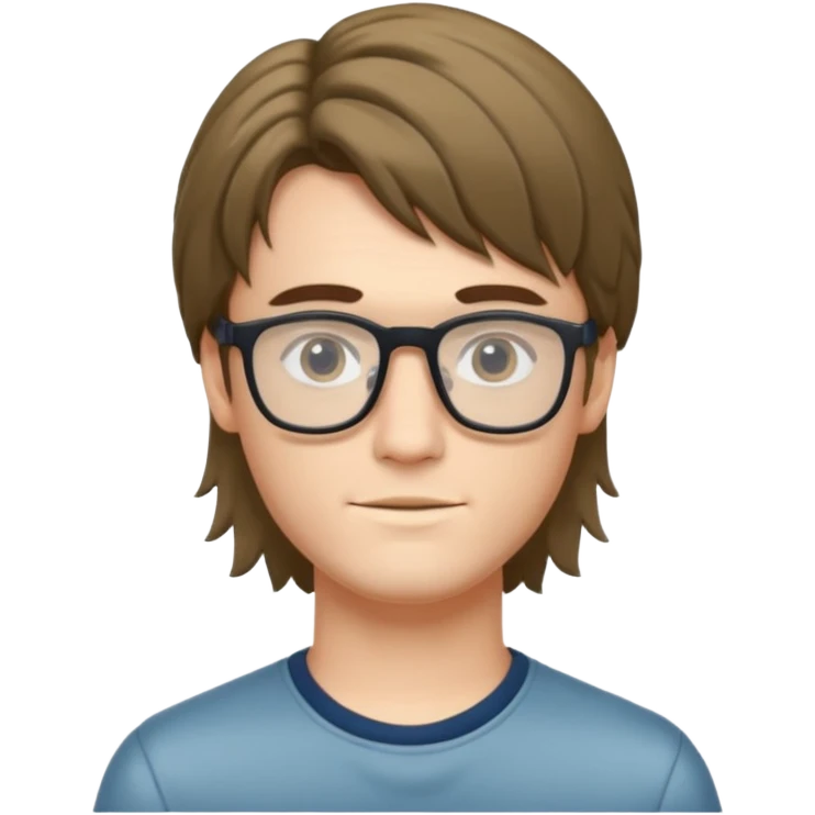 Beautiful thin boy, fair skin, glasses, and a mullet hairstyle  emoji