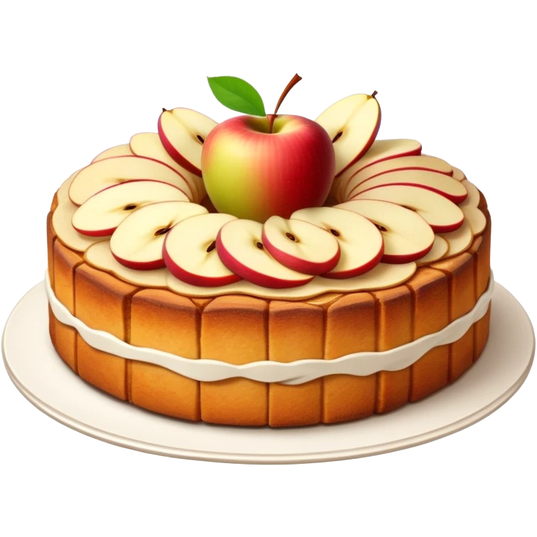 cinematic-realistic-apfelkuchen-dessert-emoji,-depicted-as-a-classic-apple-cake-with-cinnamon-and-thinly sliced apples on the top a few neatly spread out-rendered-with-soft-textures-and-warm,-inviting-lighting. emoji