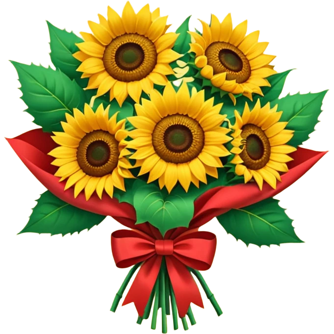 bouquet of sunflower with red bow and red wrapping paper emoji