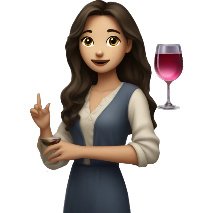 Medium-haired Brunette Girl near the moon with wineglass in hand emoji